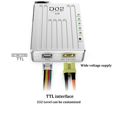 D02 data link has three frequency bands and supports point-to-multi, relay and point-to-multi modes with 30-60km range.